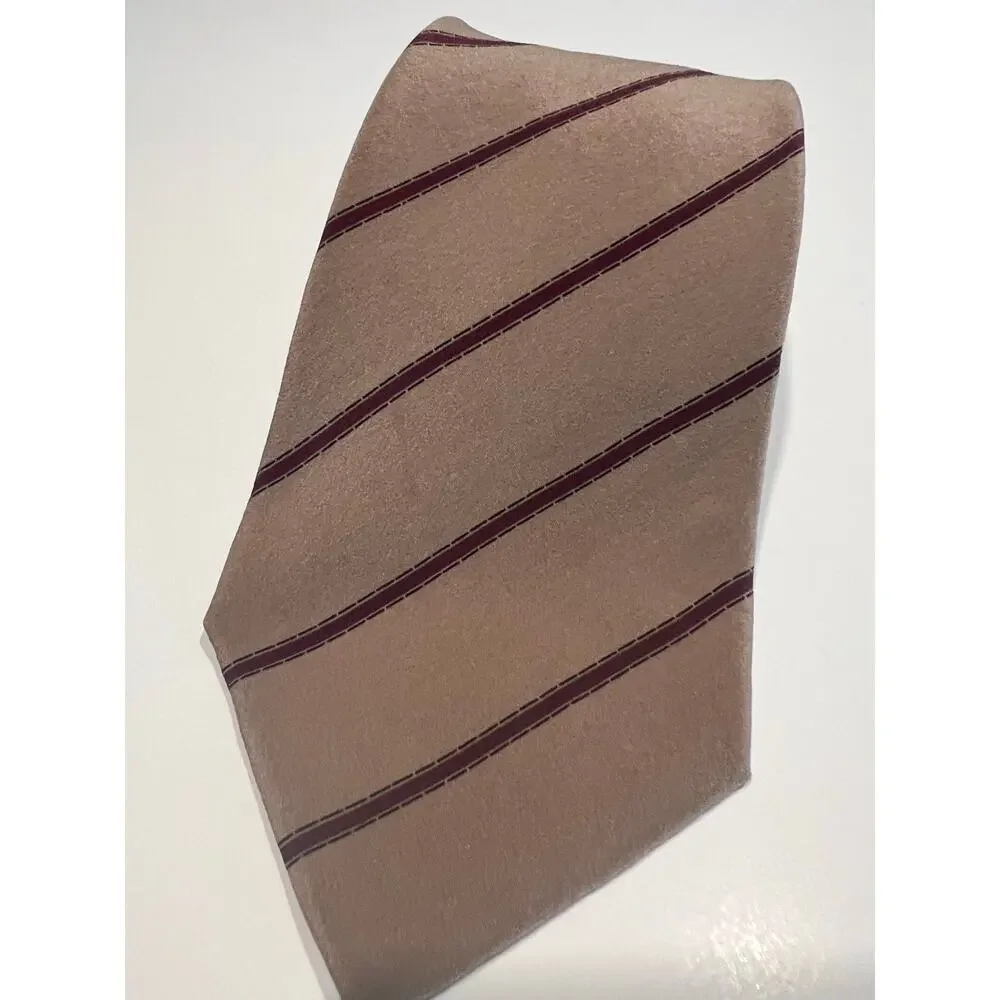 Vintage Vitaliano Pancaldi Men's Silk Bespoke Necktie Brown Maroon Stripes JL